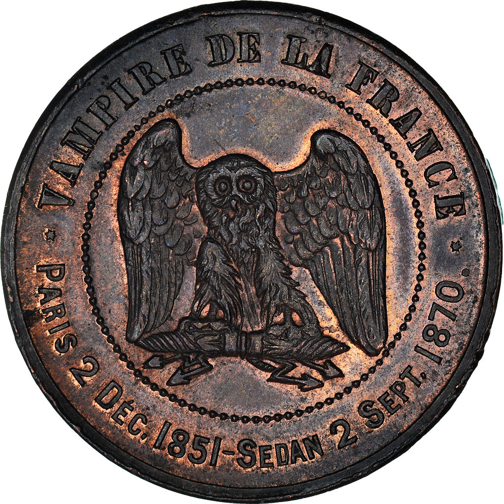 Moneda, Francia, Napoleon III, Sedan, 10 Centimes, 1870, Satirique, EBC, Bronce