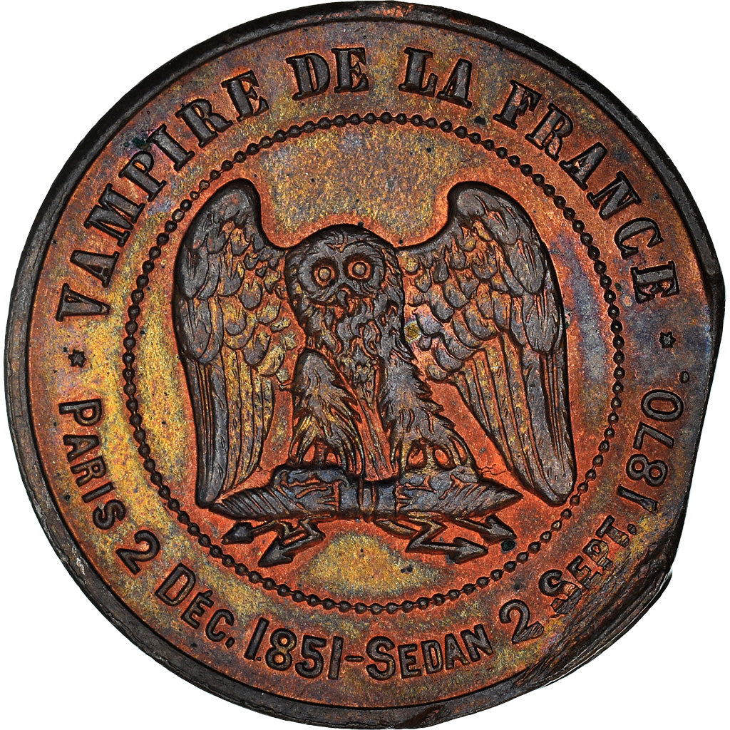 Moeda, França, Napoleon III, Sedan, 10 Centimes, 1870, Satírica, MS(60-62)
