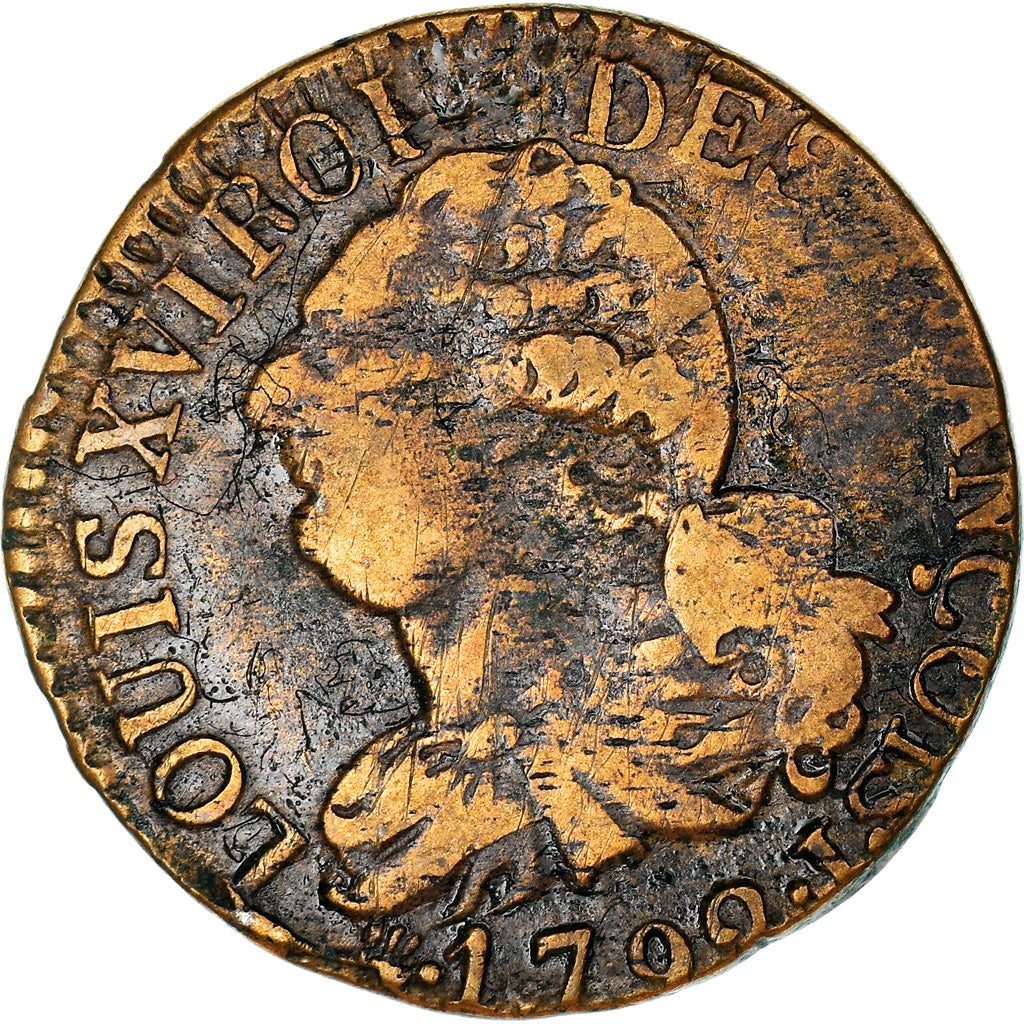 Moneta, Francia, Louis XVI, 3 deniers françois, 3 Deniers, Liard, 1792