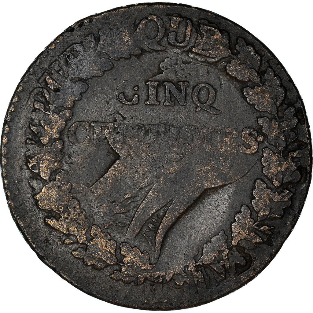 Moneta, Francia, Dupré, 5 Centimes, AN 5, Refrappage du Décime, MB, Bronzo