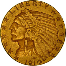 Moneta, Stati Uniti, Indian Head, $5, Half Eagle, 1910, U.S. Mint, Denver, BB+