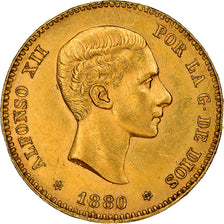 Moneta, Spagna, Alfonso XII, 25 Pesetas, 1880, Madrid, BB+, Oro, KM:673