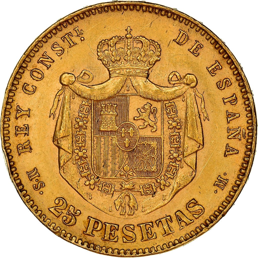 Moneta, Spagna, Alfonso XII, 25 Pesetas, 1880, Madrid, BB+, Oro, KM:673