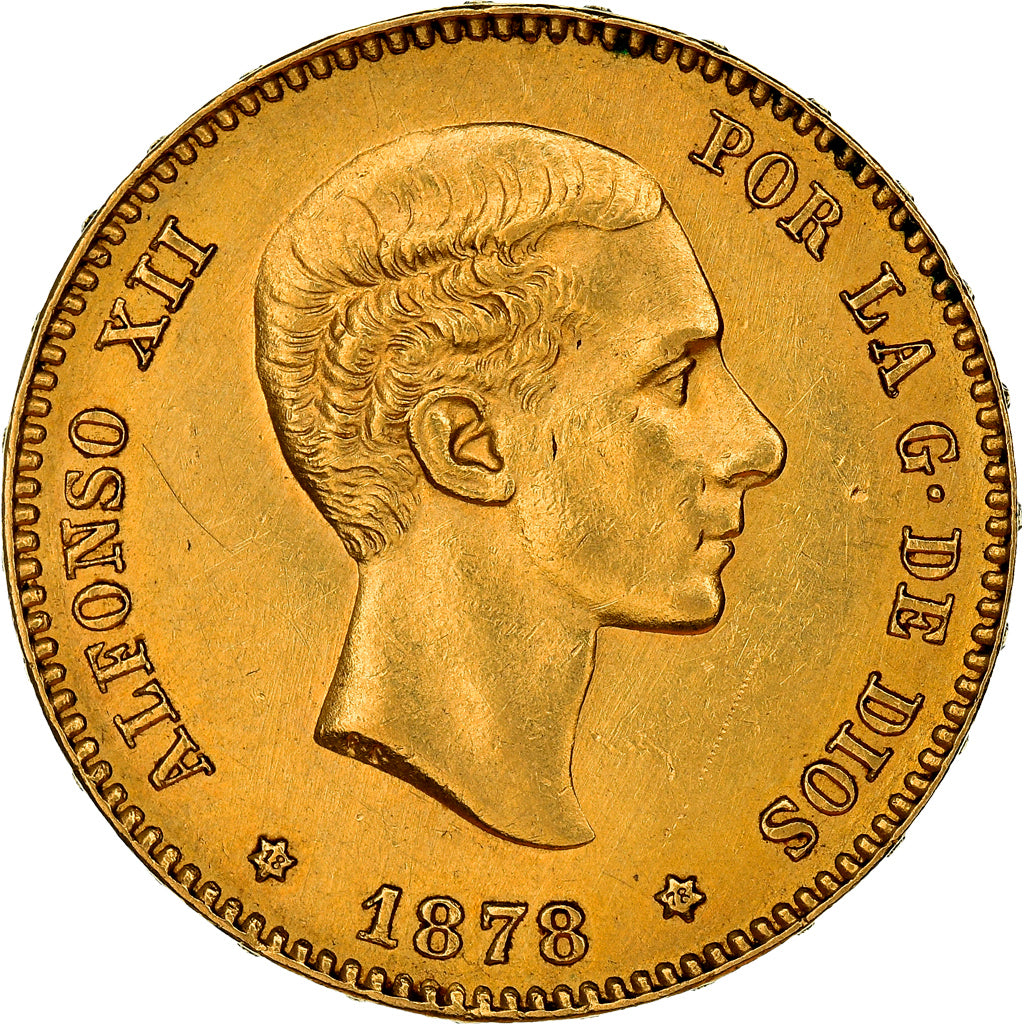 Coin, Spain, Alfonso XII, 25 Pesetas, 1878, Madrid, AU(55-58), Gold, KM:673