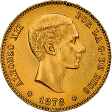 Coin, Spain, Alfonso XII, 25 Pesetas, 1878, Madrid, AU(55-58), Gold, KM:673