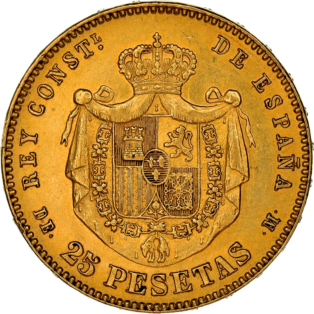 Coin, Spain, Alfonso XII, 25 Pesetas, 1878, Madrid, AU(55-58), Gold, KM:673