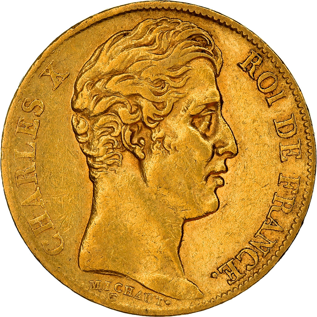 Moneda, Francia, Charles X, 20 Francs, 1827, Paris, MBC, Oro, KM:726.1