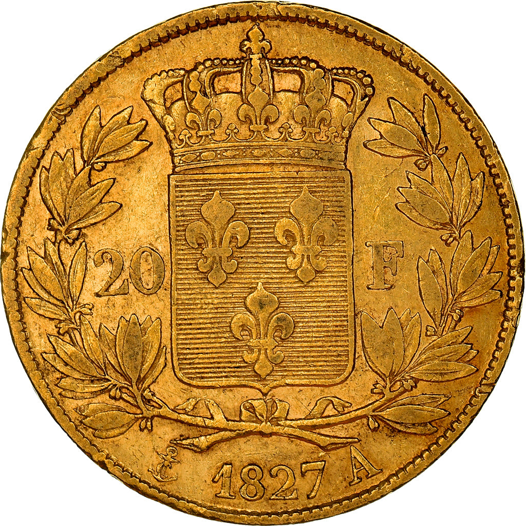 Moneda, Francia, Charles X, 20 Francs, 1827, Paris, MBC, Oro, KM:726.1