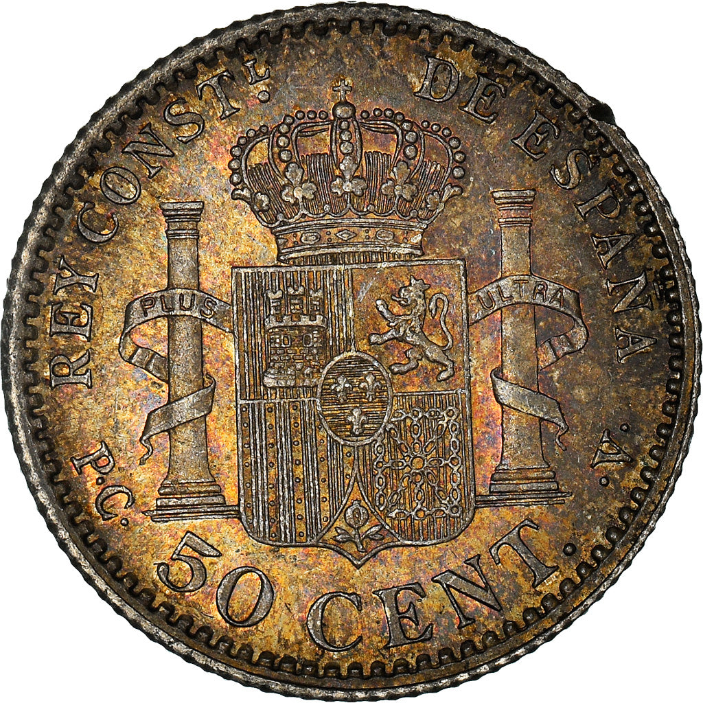 Coin, Spain, Alfonso XIII, 50 Centimos, 1910, Madrid, MS(63), Silver, KM:730