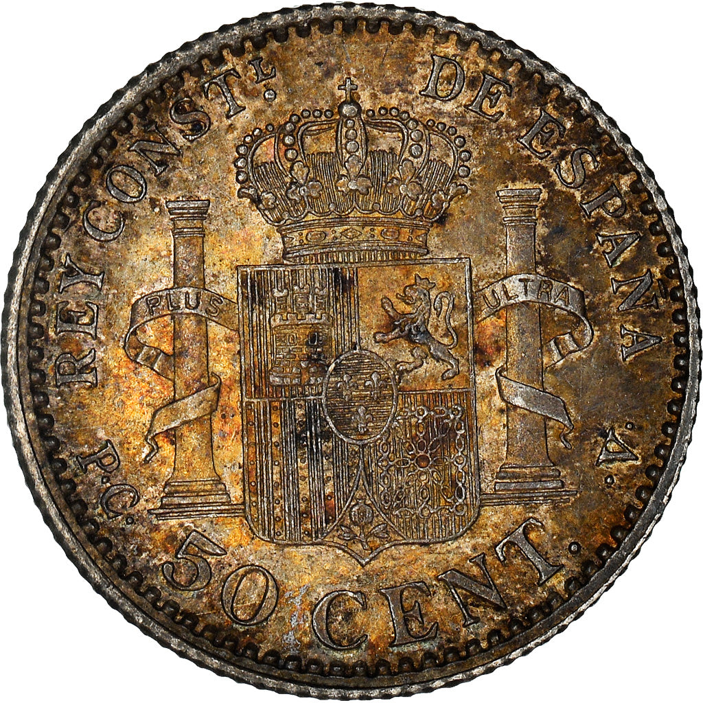 Moneda, España, Alfonso XIII, 50 Centimos, 1910, Madrid, SC, Plata, KM:730