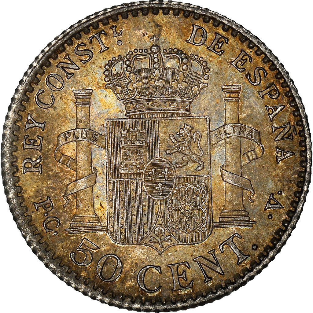 Moneta, Hiszpania, Alfonso XIII, 50 Centimos, 1910, Madrid, MS(60-62), Srebro