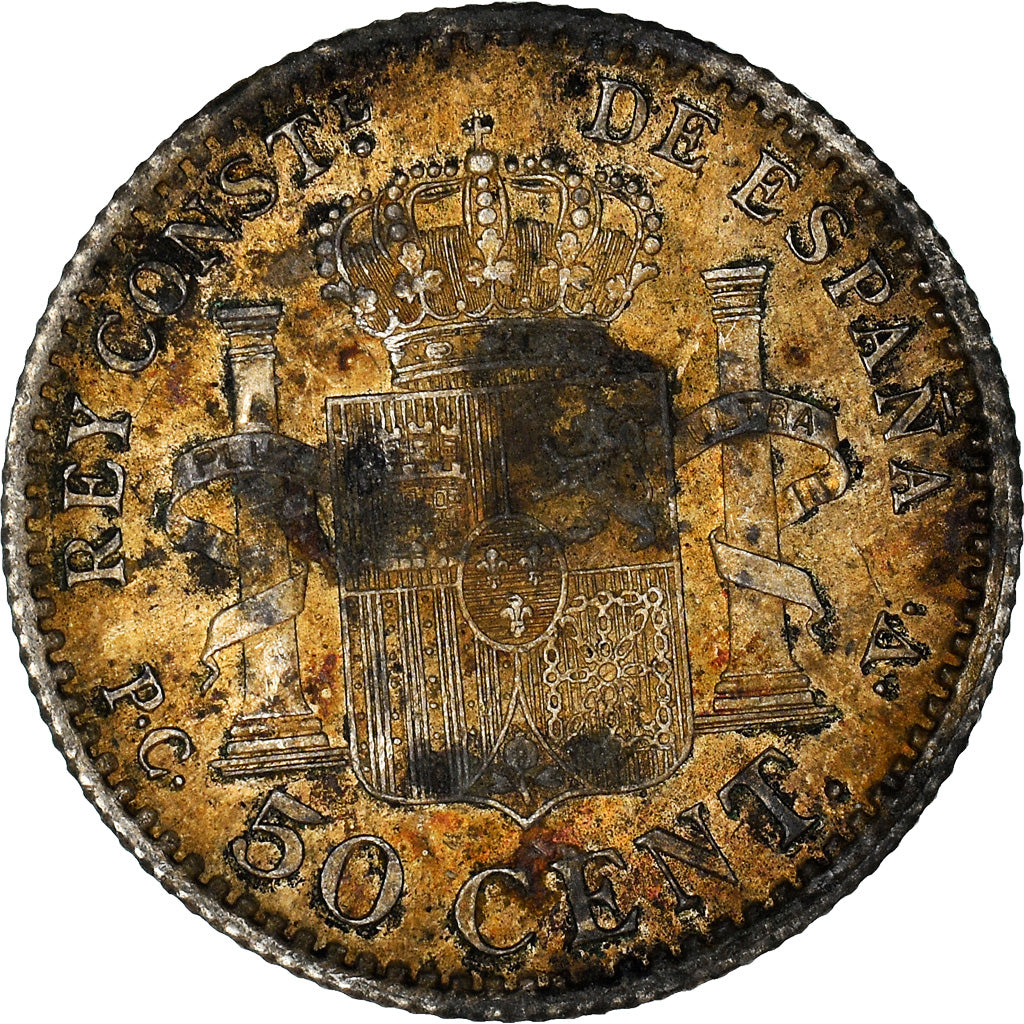 Monnaie, Espagne, Alfonso XIII, 50 Centimos, 1910, Madrid, SUP, Argent, KM:730