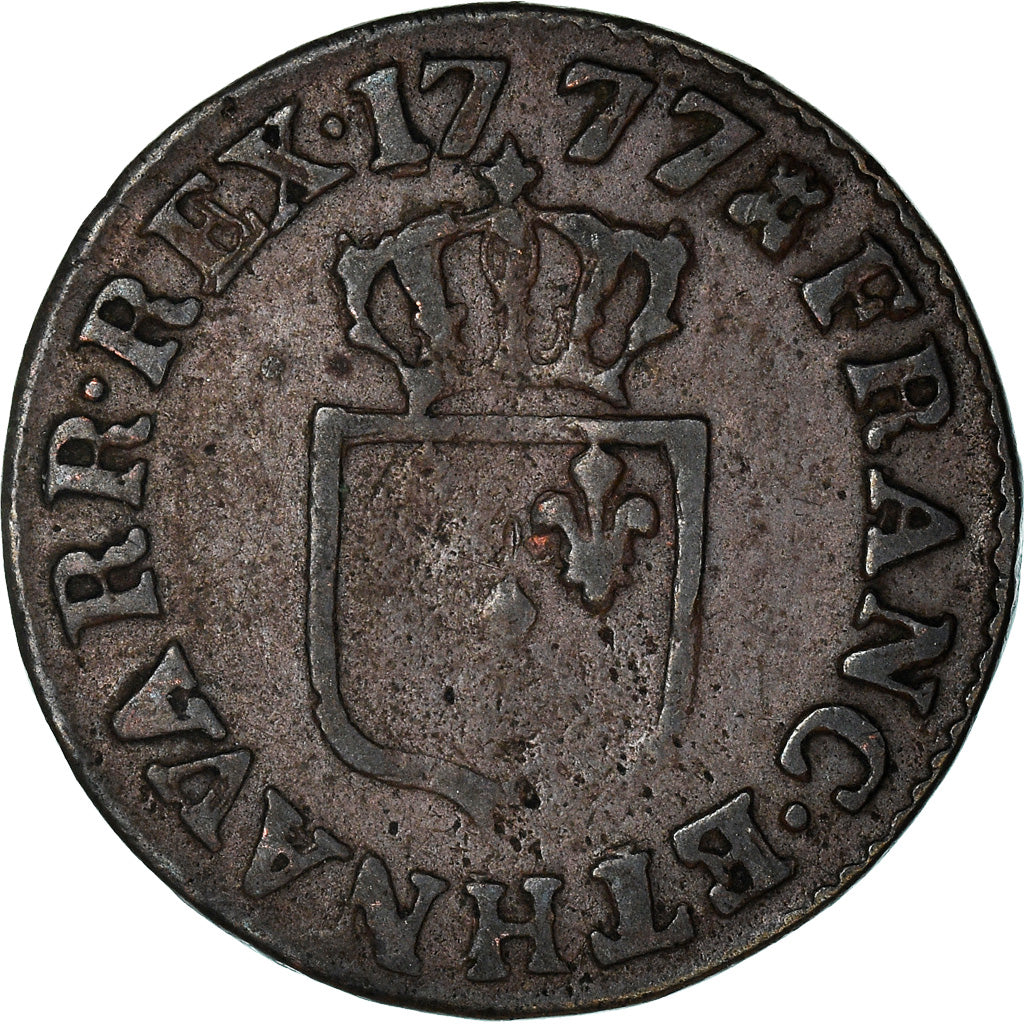 Moeda, França, Louis XVI, Liard, Liard, 1777, La Rochelle, VF(30-35), Cobre
