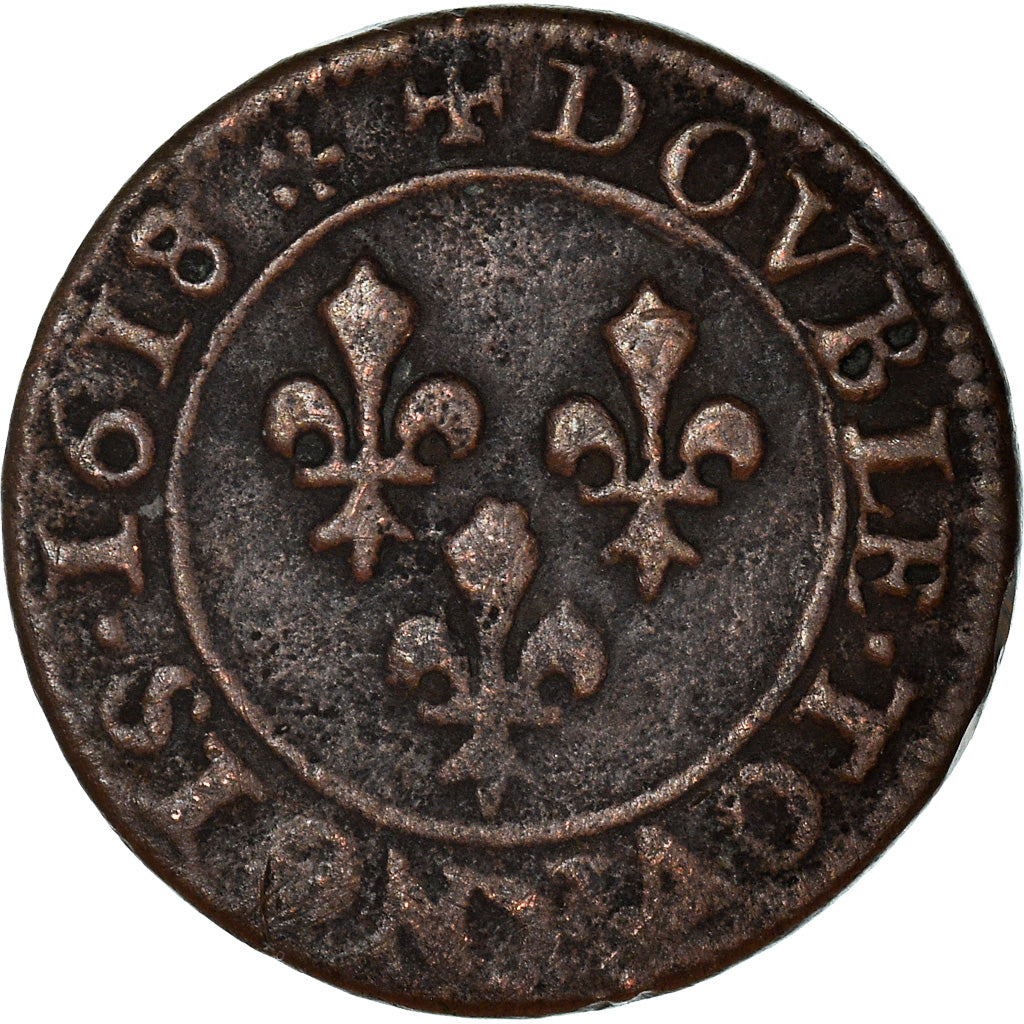 Moneta, Francia, Louis XIII, Double tournois, buste enfantin, Double Tournois