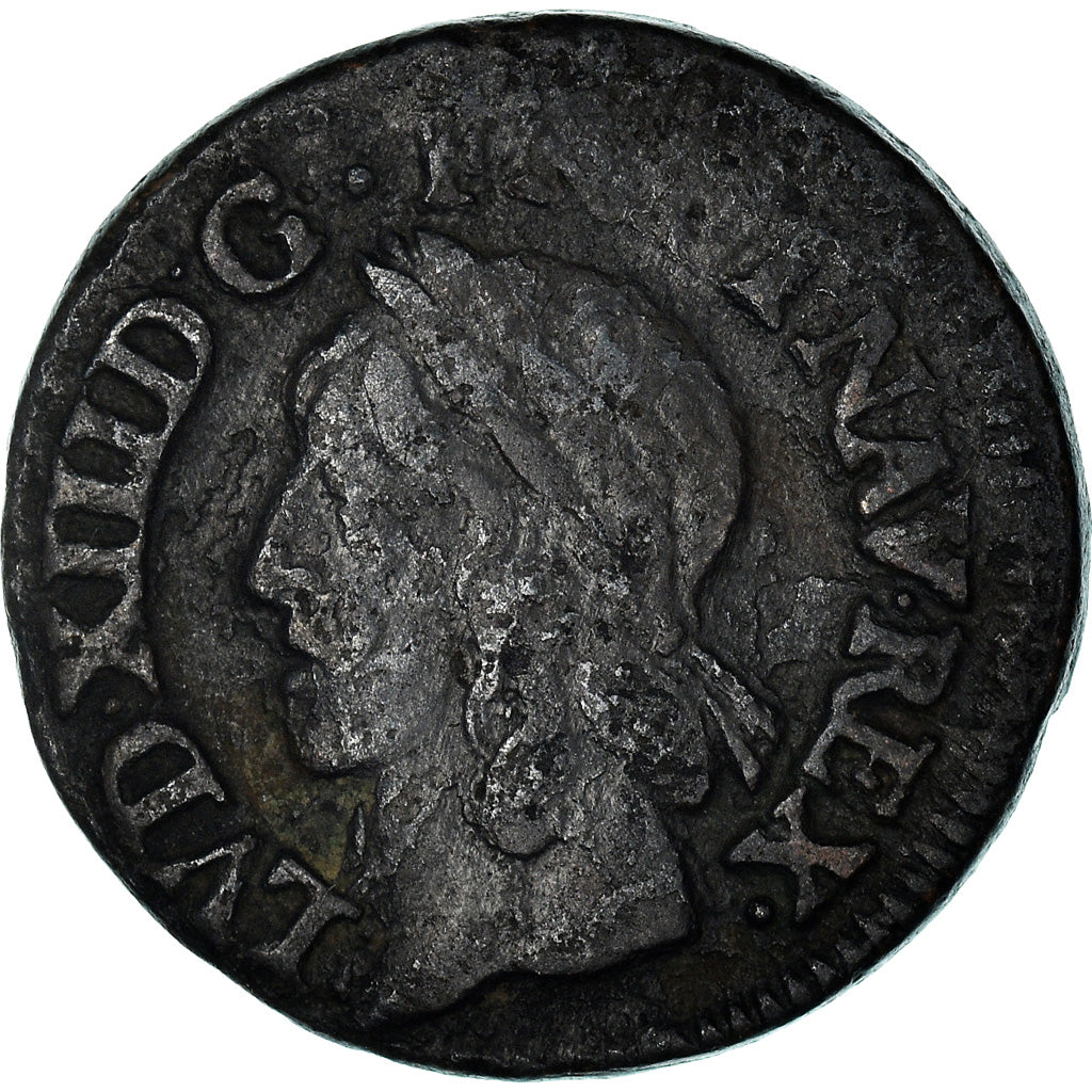 Moeda, França, Louis XIII, Double tournois de Warin, tête à gauche, Double