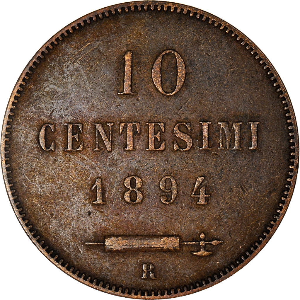 Coin, San Marino, 10 Centesimi, 1894, Rome, EF(40-45), Copper, KM:2