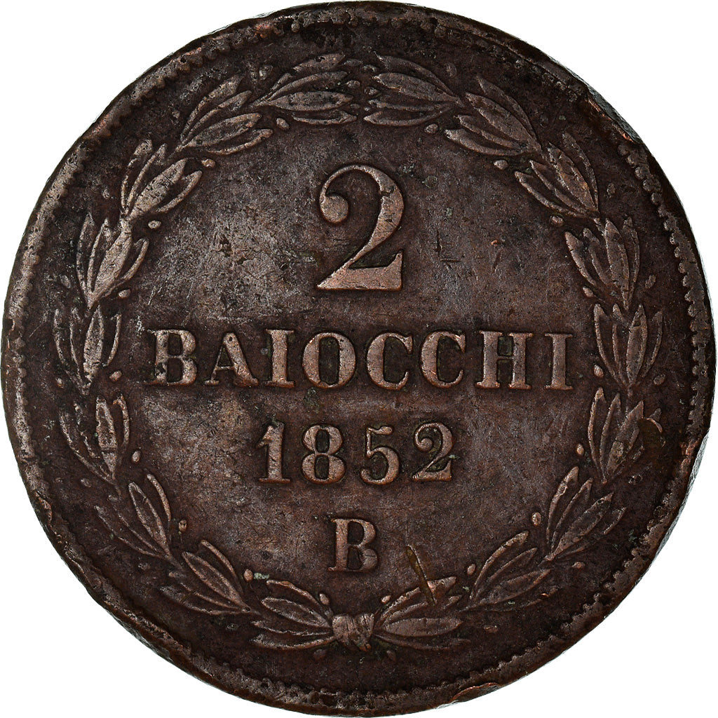 Moneda, Estados italianos, PAPAL STATES, Pius IX, 2 Baiocchi, Muraiola, 1852