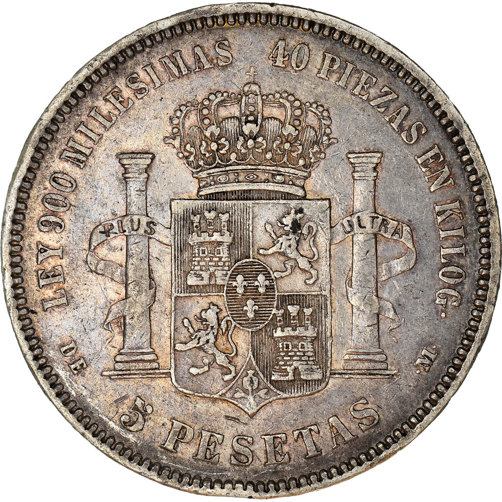 Coin, Spain, Alfonso XII, 5 Pesetas, 1875, Madrid, AU(50-53), Silver, KM:671