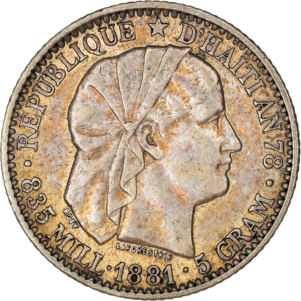Moneta, Haiti, 20 Centimes, 1881, Paris, AU(55-58), Srebro, KM:45