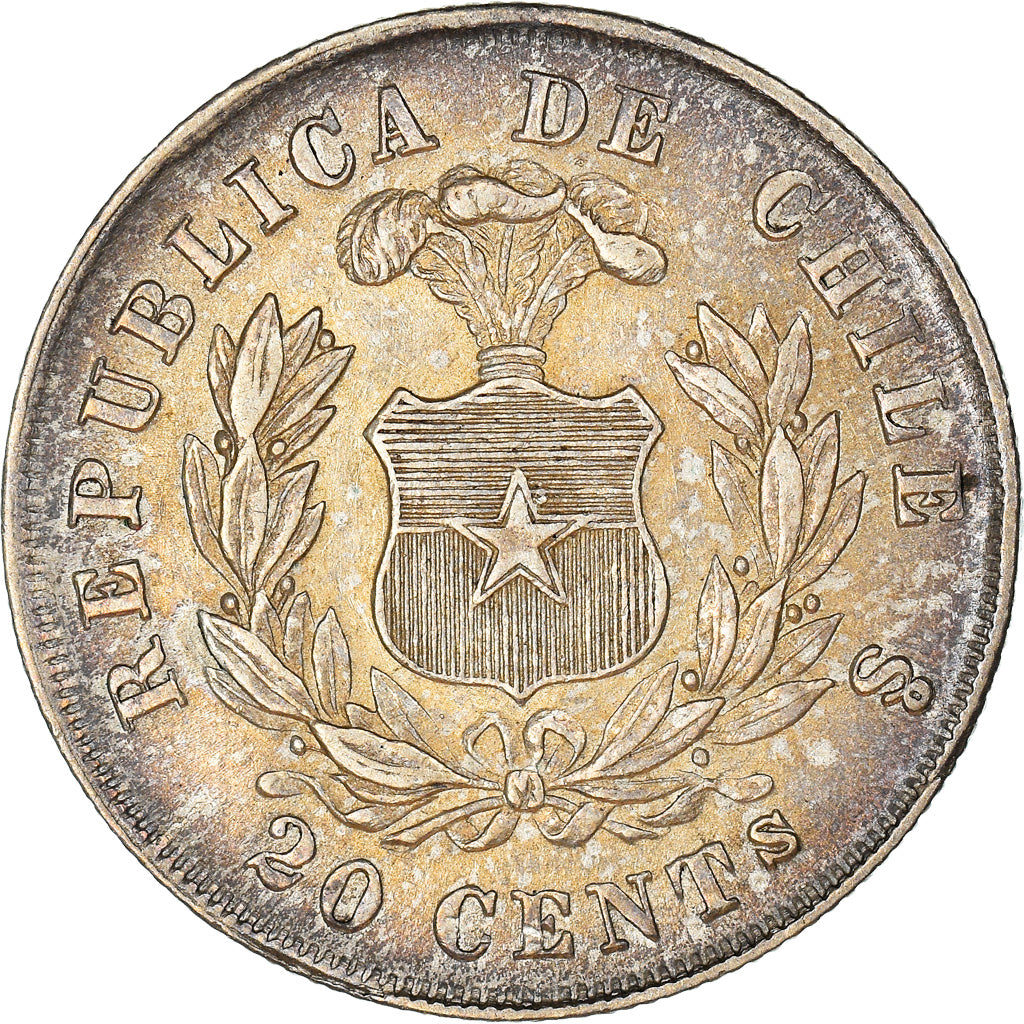 Moneda, Chile, 20 Centavos, 1878, Santiago, EBC, Plata, KM:138.1