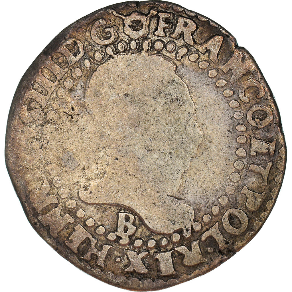 Moneta, Francia, Henri III, 1/4 Franc au col plat, 1588, Rouen, B+, Argento