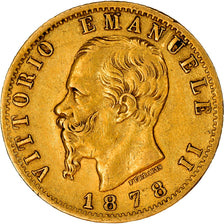Moeda, Itália, Vittorio Emanuele II, 20 Lire, 1878, Rome, EF(40-45), Dourado