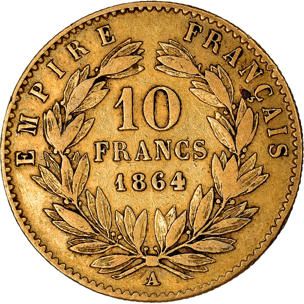 Coin, France, Napoleon III, 10 Francs, 1864, Paris, VF(30-35), Gold, KM:800.1