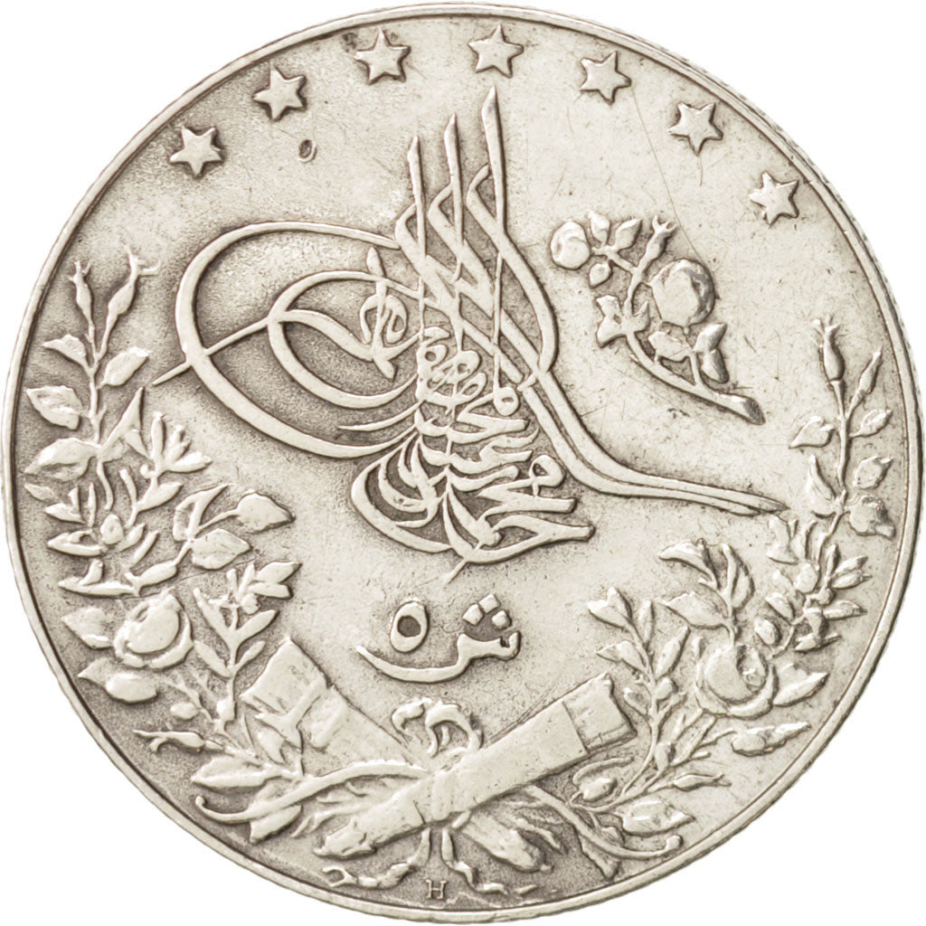 Egitto, Muhammad V, 5 Qirsh, 1913, Misr, BB, Argento, KM:308