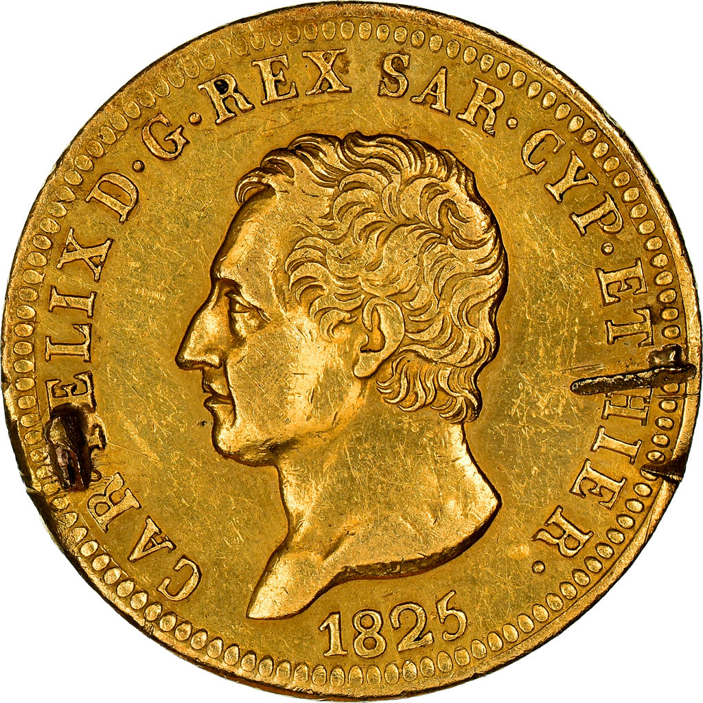 Moneta, STATI ITALIANI, SARDINIA, Carlo Felice, 40 Lire, 1825, Torino, BB, Oro