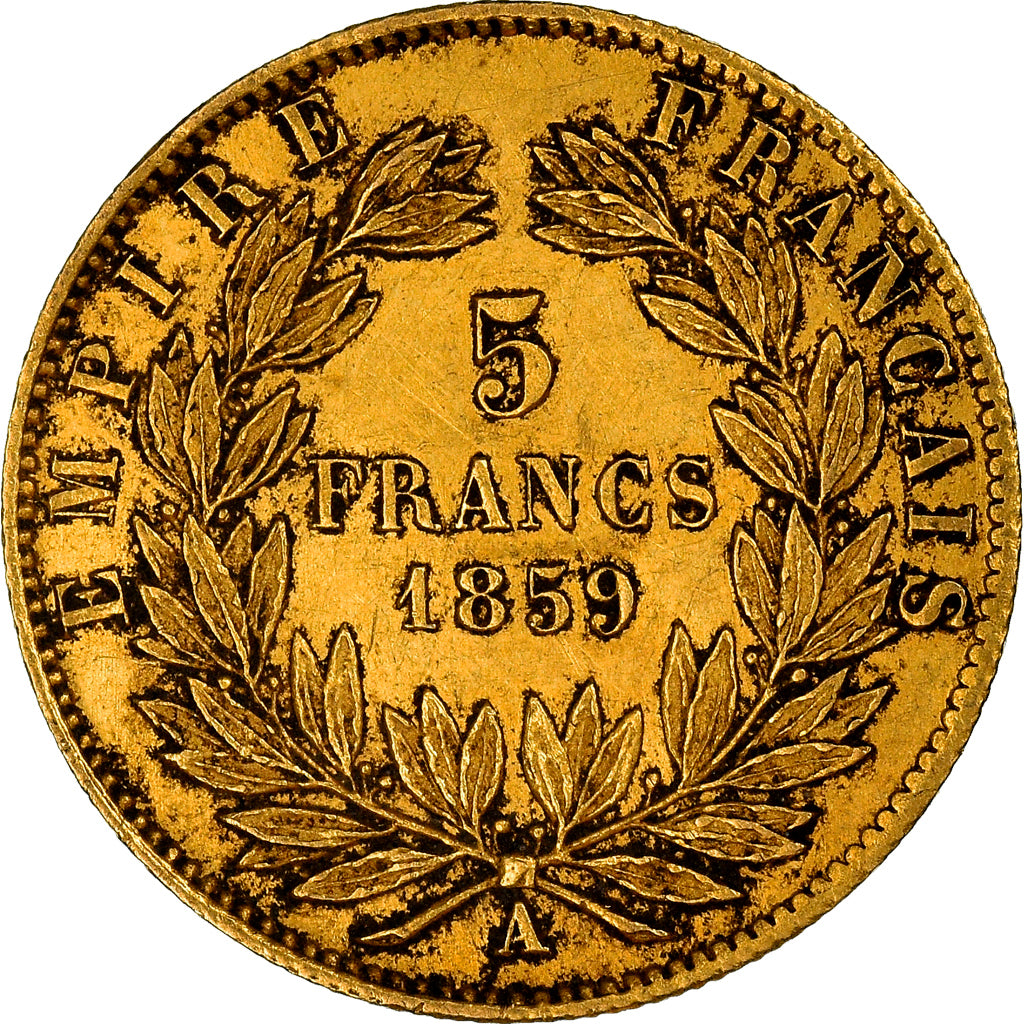 Moneta, Francia, Napoleon III, 5 Francs, 1859, Paris, BB+, Oro, KM:787.1