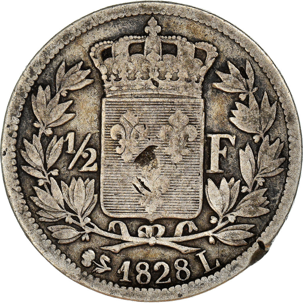 Münze, Frankreich, Charles X, 1/2 Franc, 1828, Bayonne, S, Silber, KM:723.8