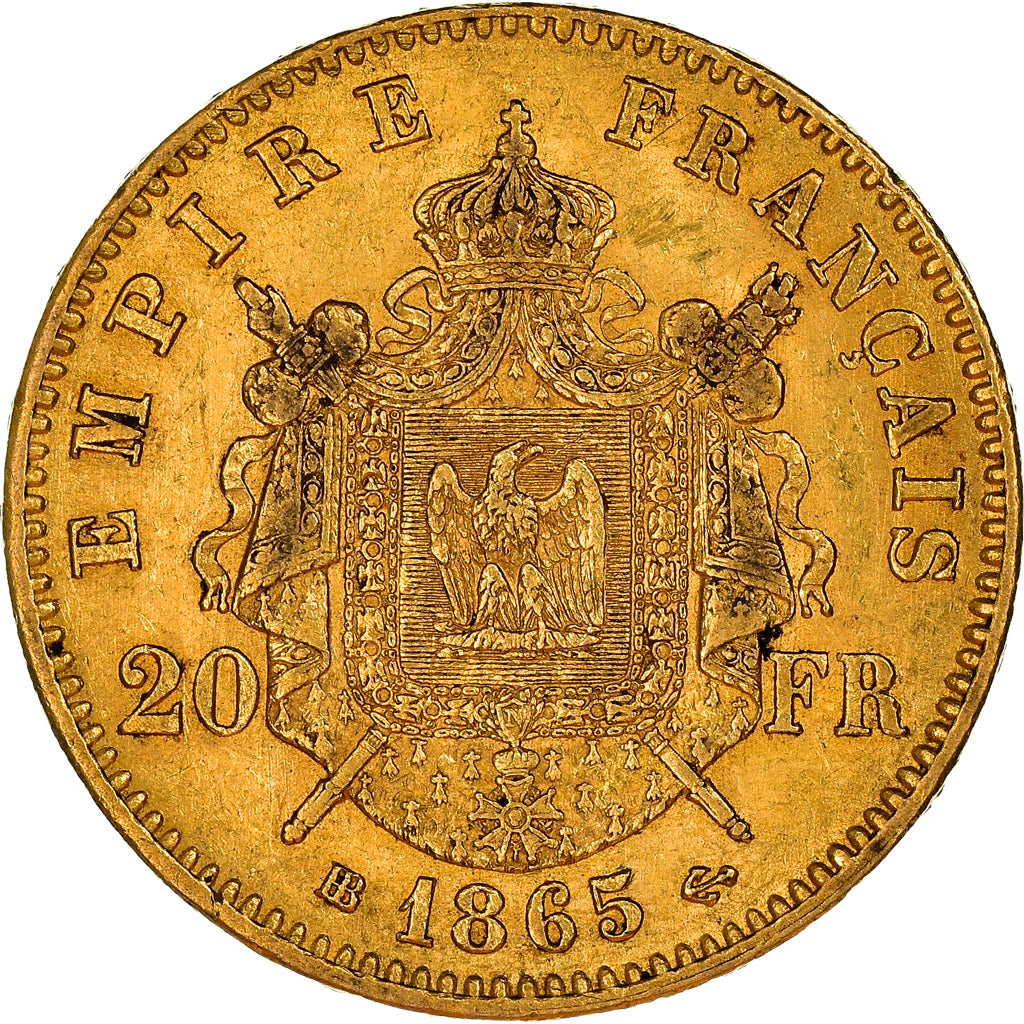 Coin, France, Napoléon III, 20 Francs, 1865, Strasbourg, AU(50-53), Gold