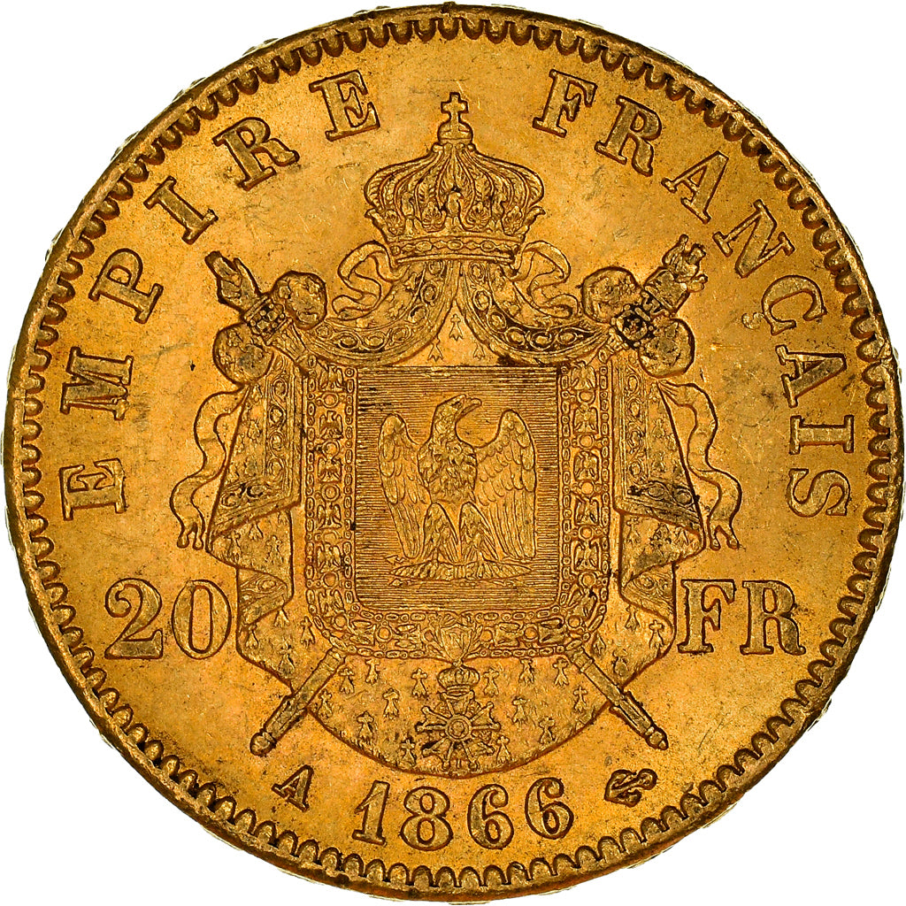 Moneda, Francia, Napoleon III, 20 Francs, 1866, Paris, EBC, Oro, KM:801.1