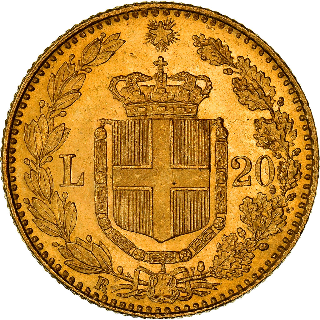 Moeda, Itália, Umberto I, 20 Lire, 1882, Rome, MS(60-62), Dourado, KM:21