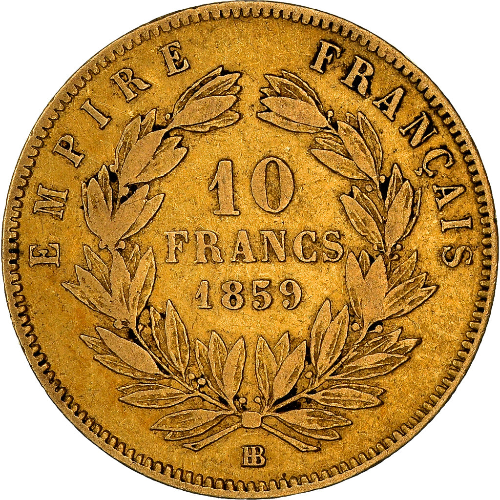 Munten, Frankrijk, Napoléon III, 10 Francs, 1859, Strasbourg, FR+, Goud