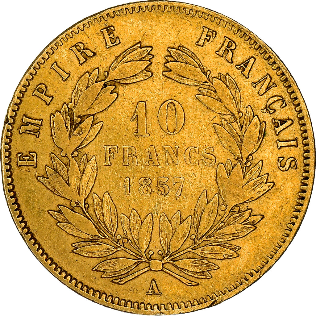 Münze, Frankreich, Napoleon III, 10 Francs, 1857, Paris, S+, Gold, KM:784.3