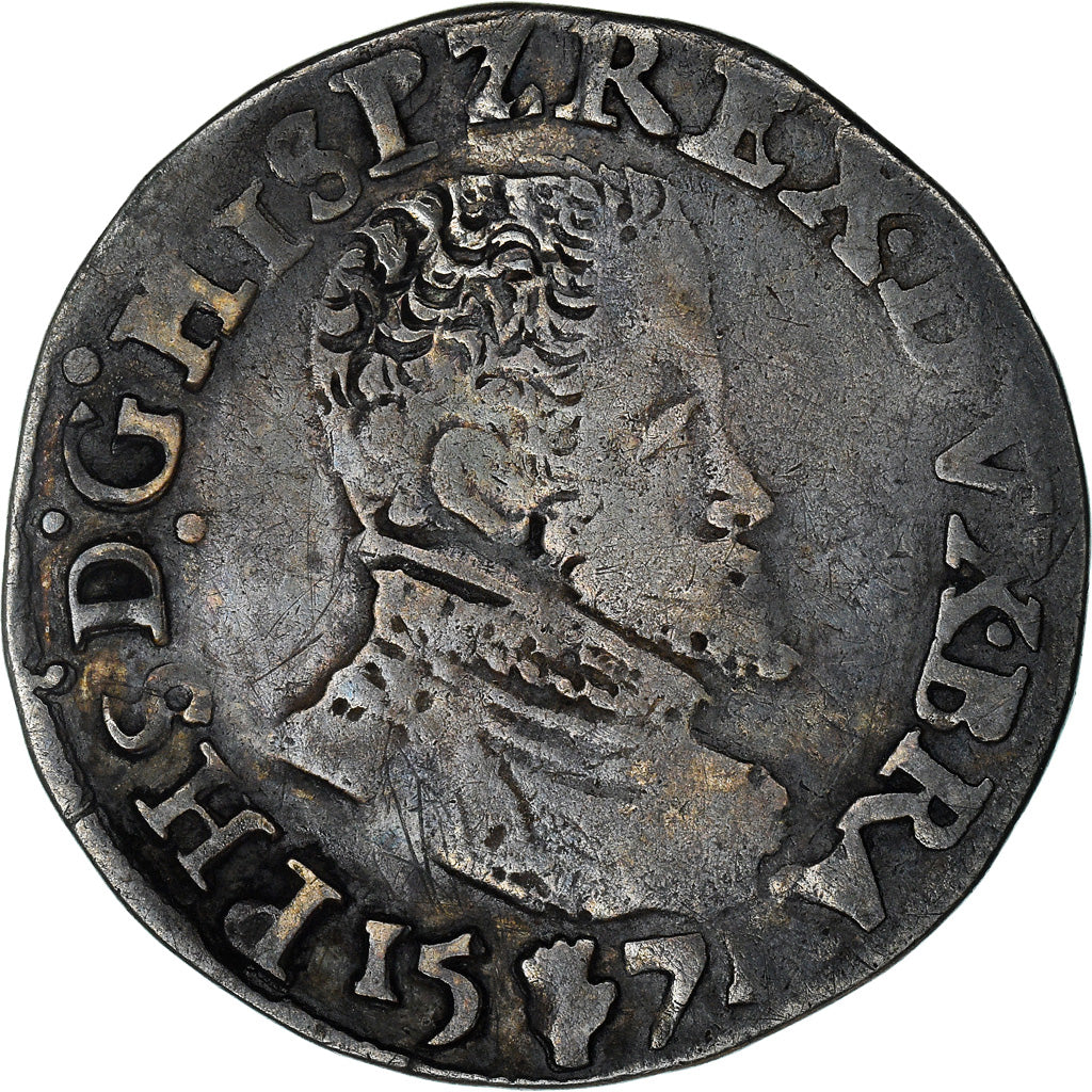 Monnaie, Pays-Bas espagnols, Philippe II, 1/10 Ecu, 1571, Anvers, TB+, Argent