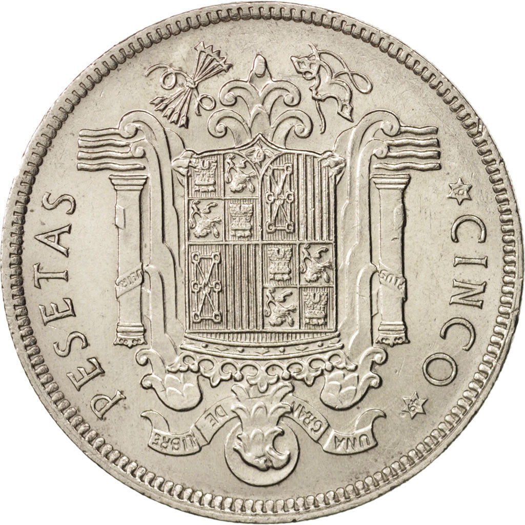 Spanien, Caudillo and regent, 5 Pesetas, 1949, MS(60-62), Nickel, KM:778