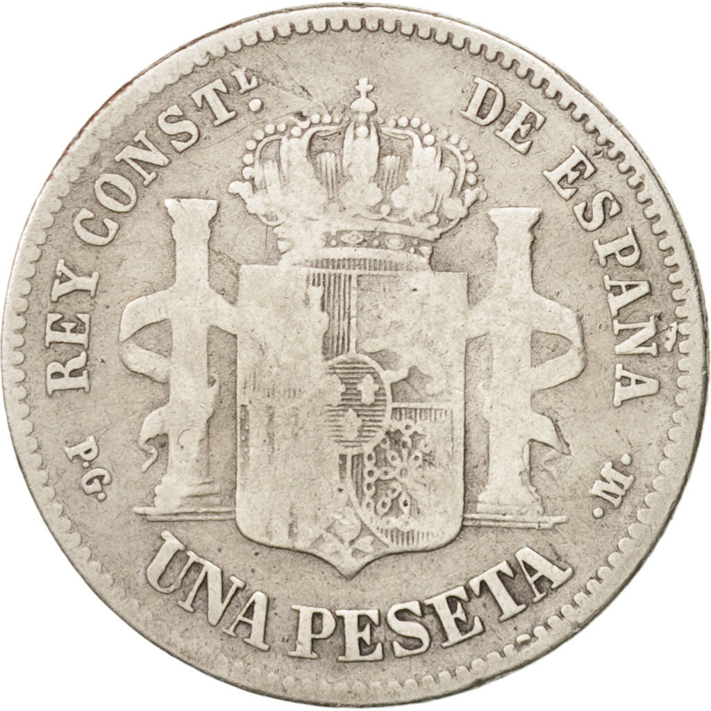 Spagna, Alfonso XIII, Peseta, 1891, B+, Argento, KM:691