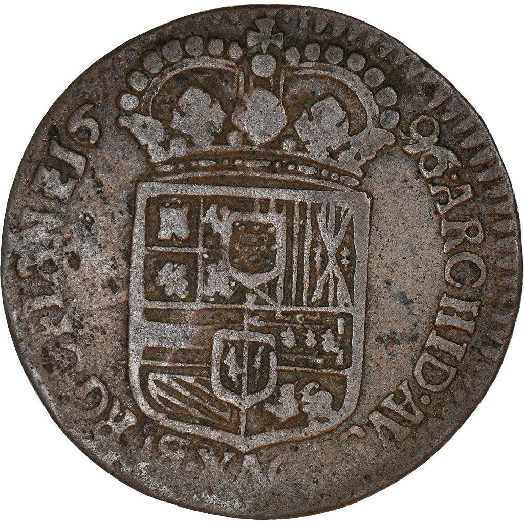 Monnaie, Pays-Bas espagnols, Flandre, Charles II, Liard, 12 Mites, 1696, Bruges
