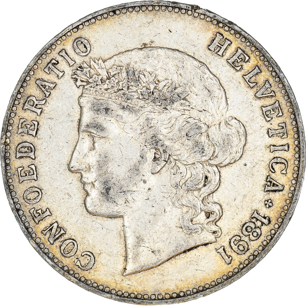 Coin, Switzerland, 5 Francs, 1891, Bern, EF(40-45), Silver, KM:34