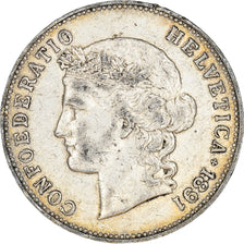 Coin, Switzerland, 5 Francs, 1891, Bern, EF(40-45), Silver, KM:34