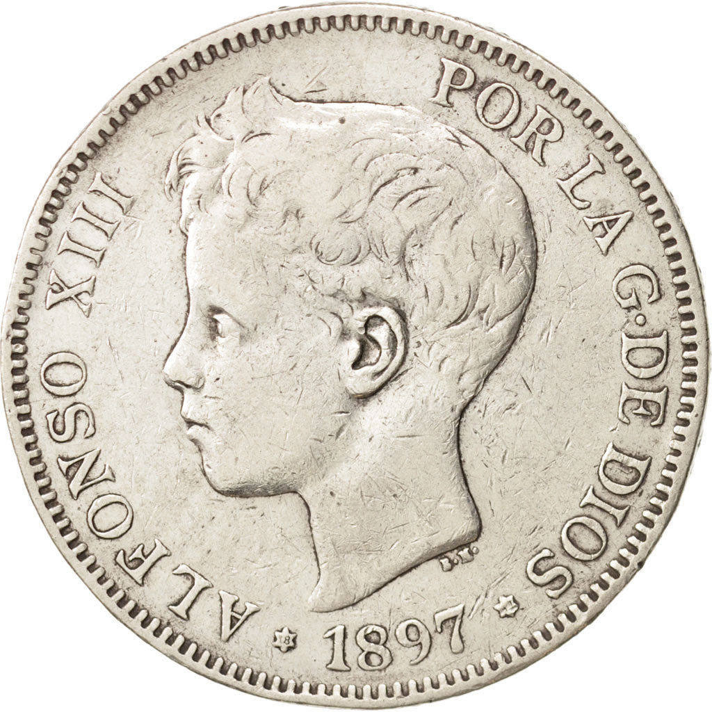 Spanien, Alfonso XIII, 5 Pesetas, 1897, EF(40-45), Silver, KM:707