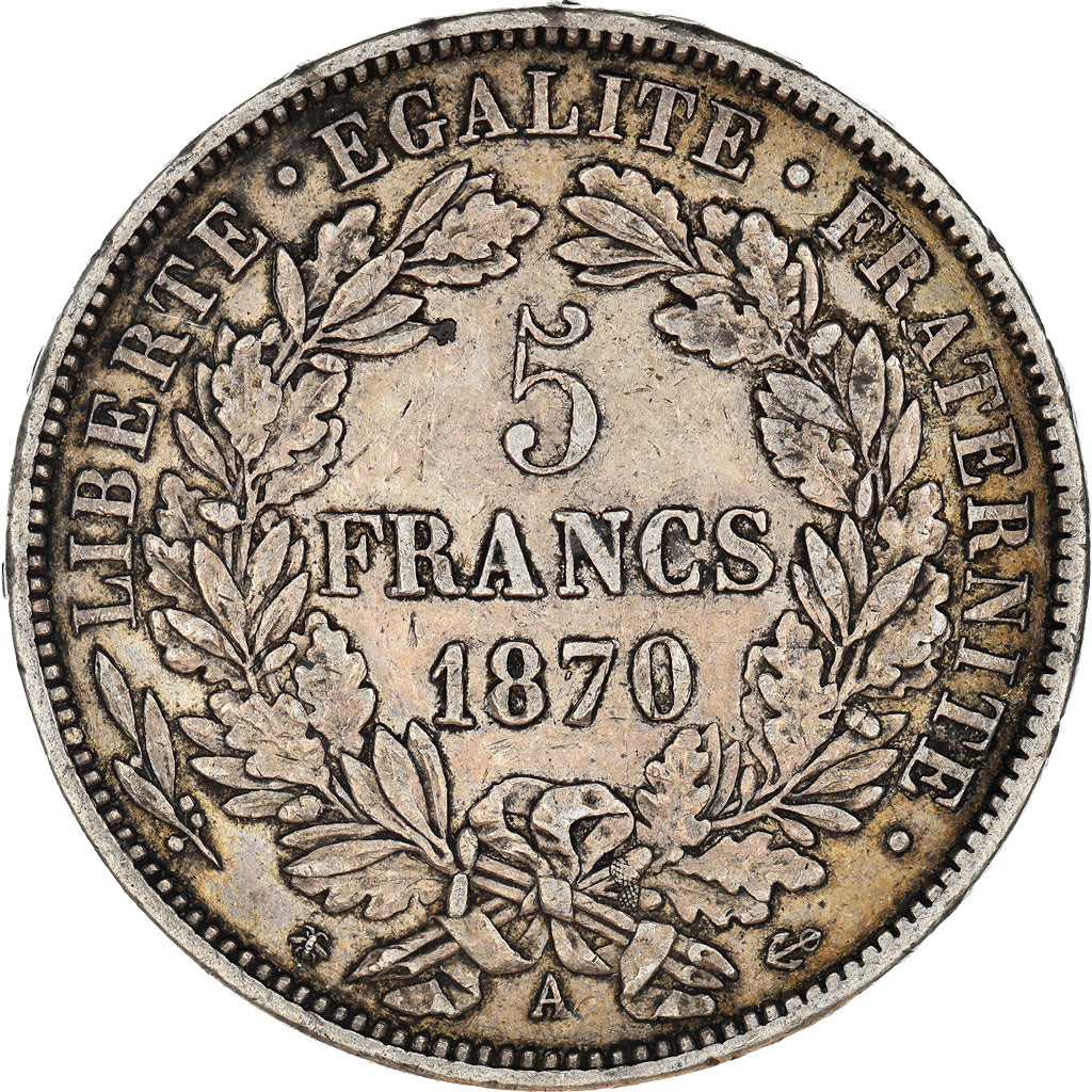 Coin, France, Cérès, 5 Francs, 1870, Paris, EF(40-45), Silver, KM:819