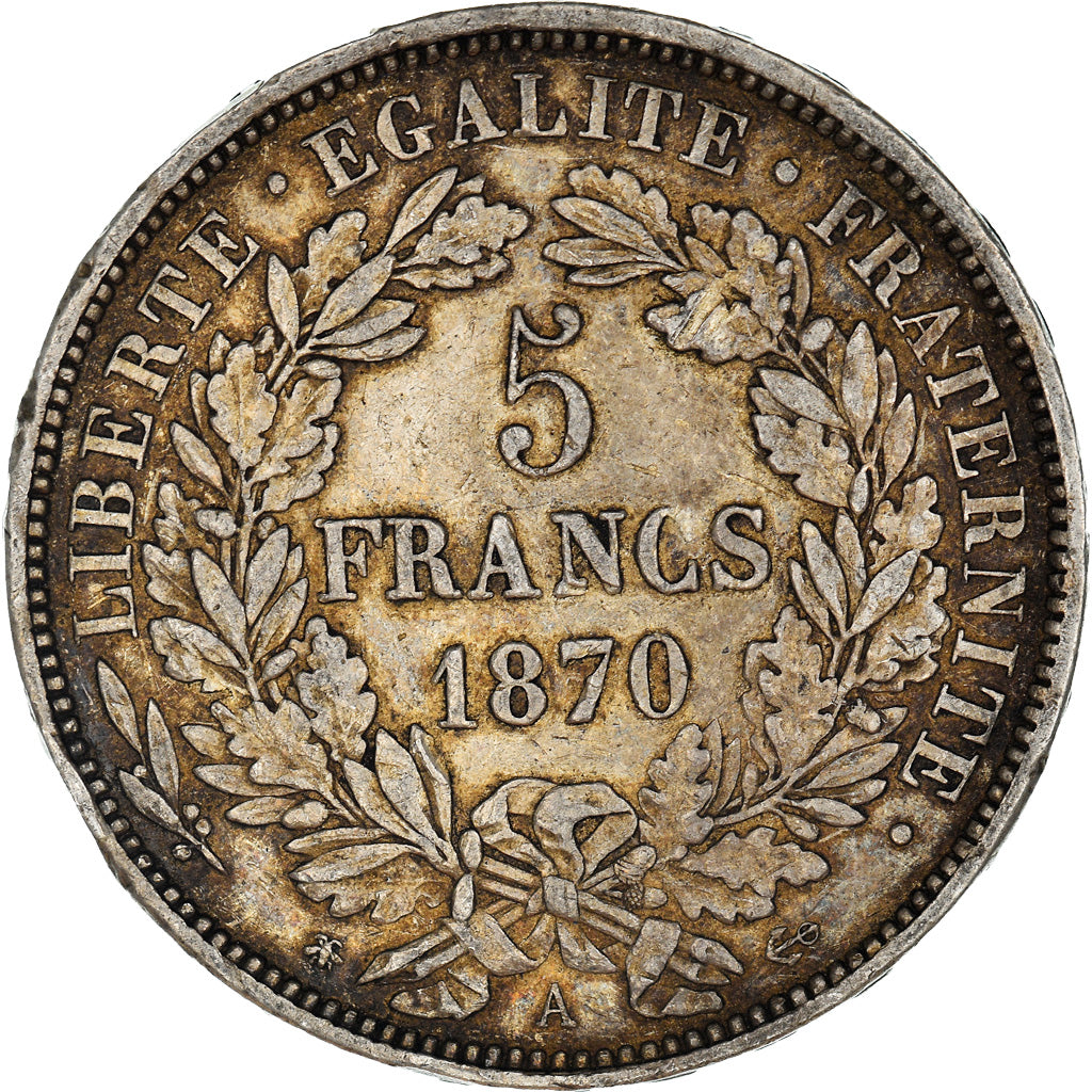 Coin, France, Cérès, 5 Francs, 1870, Paris, EF(40-45), Silver, KM:819
