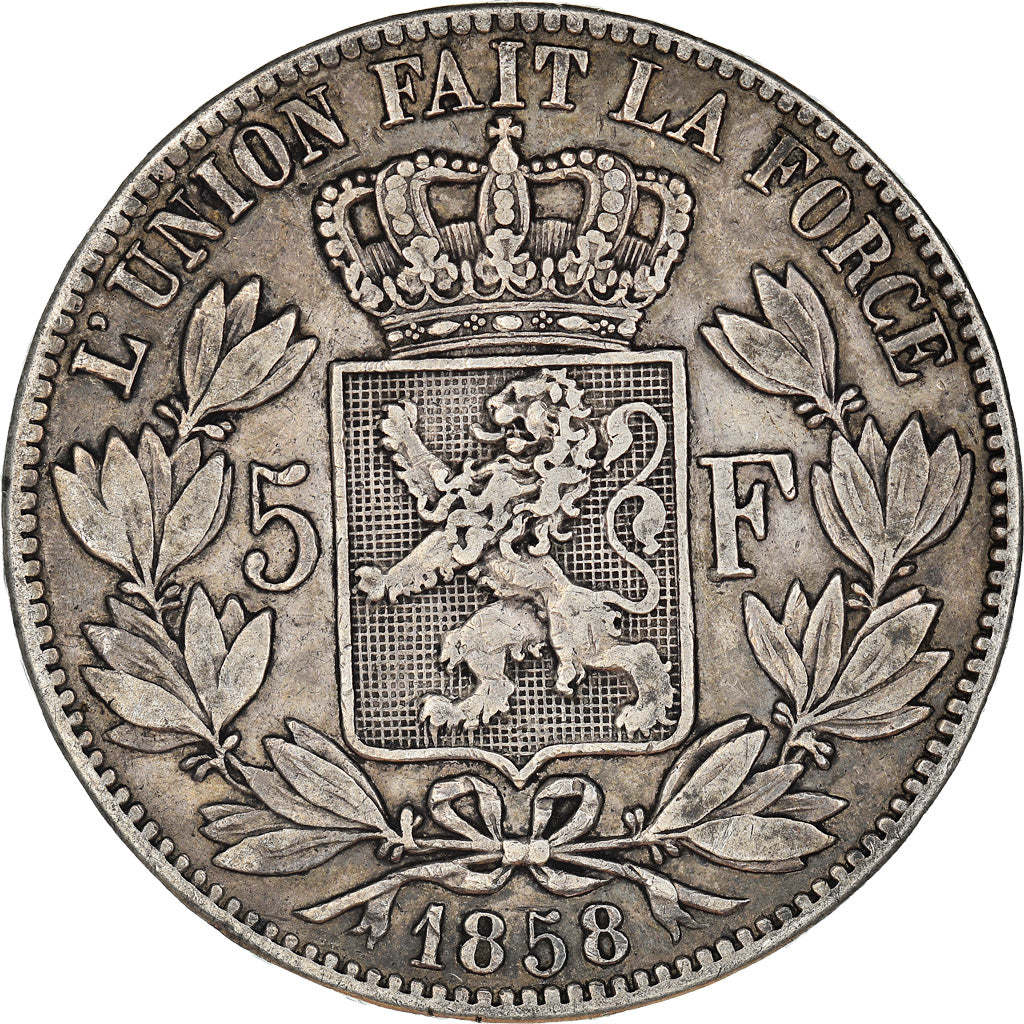 Moneta, Belgio, Leopold I, 5 Francs, 5 Frank, 1858, MB+, Argento, KM:17