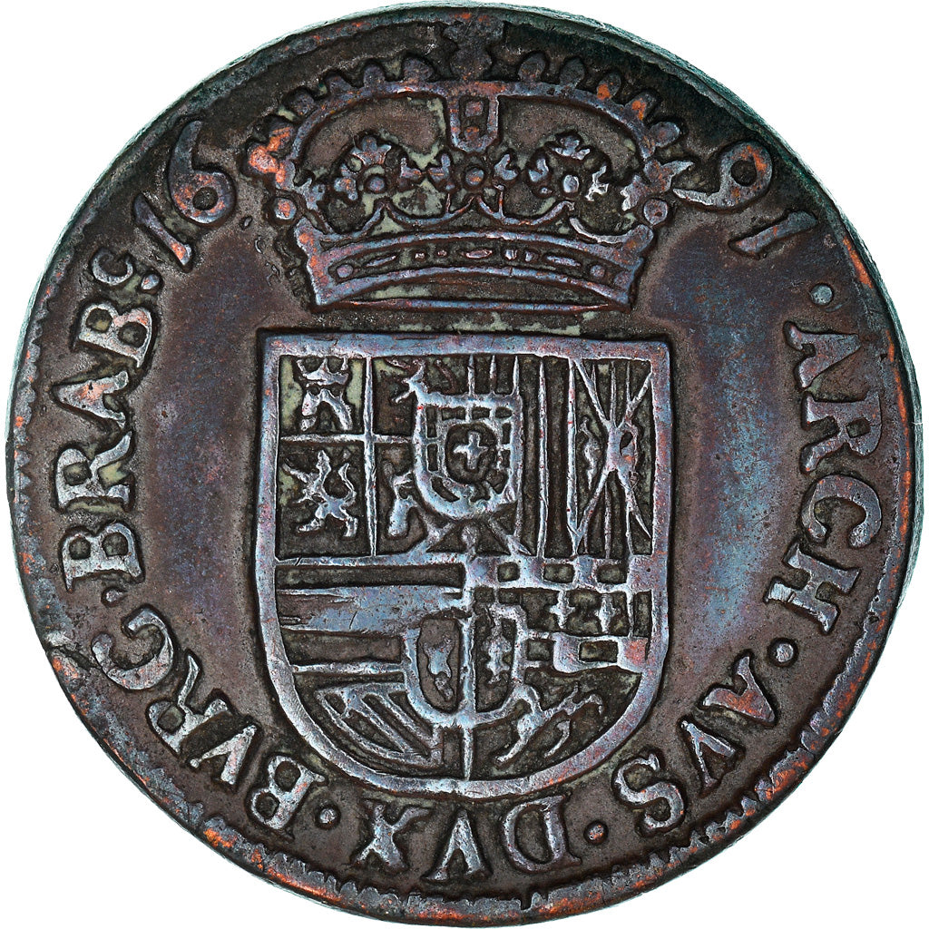 Coin, Spanish Netherlands, BRABANT, Charles II, Liard, 12 Mites, 1691, Brabant
