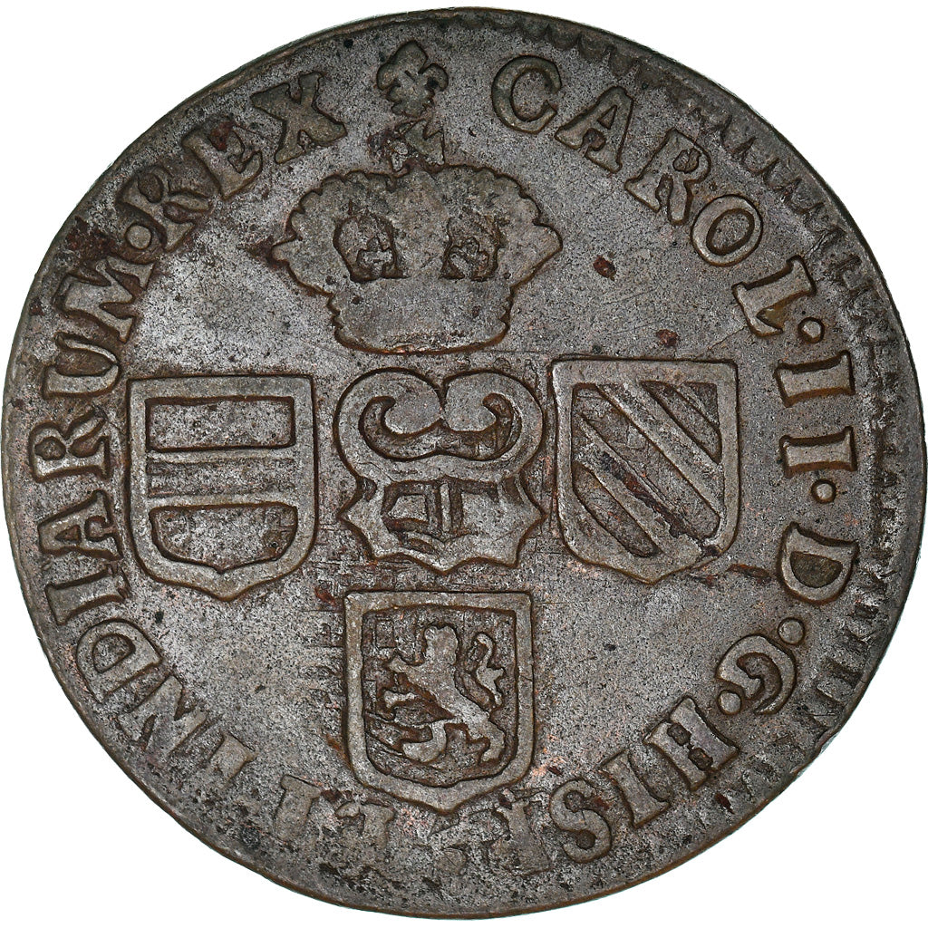Monnaie, Pays-Bas espagnols, Flandre, Charles II, Liard, 12 Mites, 1695, Bruges