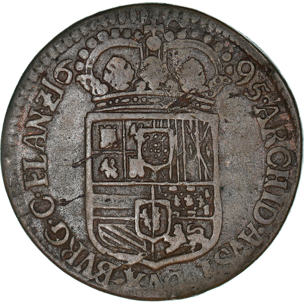 Monnaie, Pays-Bas espagnols, Flandre, Charles II, Liard, 12 Mites, 1695, Bruges