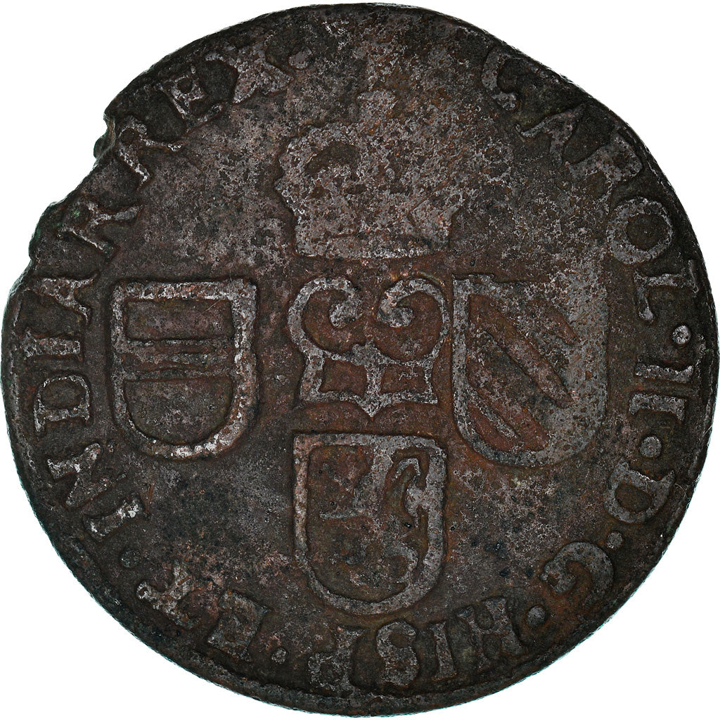 Monnaie, Pays-Bas espagnols, Flandre, Charles II, Liard, 12 Mites, 1694, Bruges